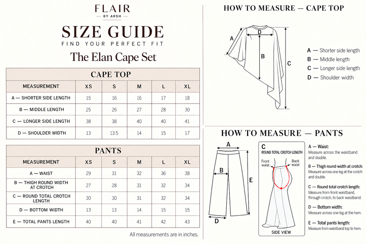 The Élan Cape Set size guide